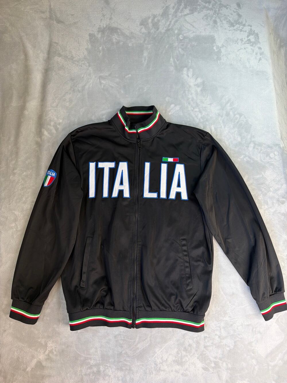 Italia Track Jacket Mens XXL Black Vintage Logo Full Zip Soccer Italy Coat 2XL